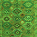 Square Machine Washable Southwestern Green Country Area Rugs, wshabs5233grn