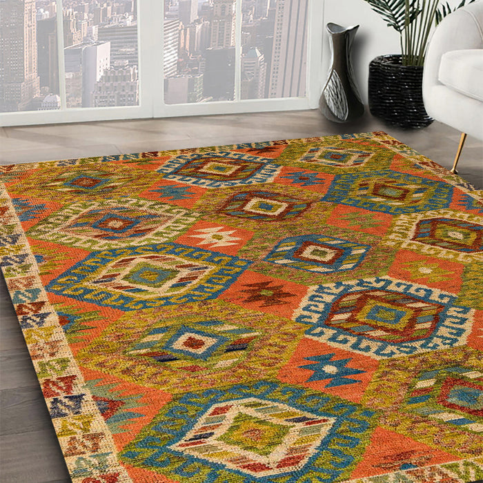 Abstract Cinnamon Brown Southwestern Rug in Family Room, abs5233