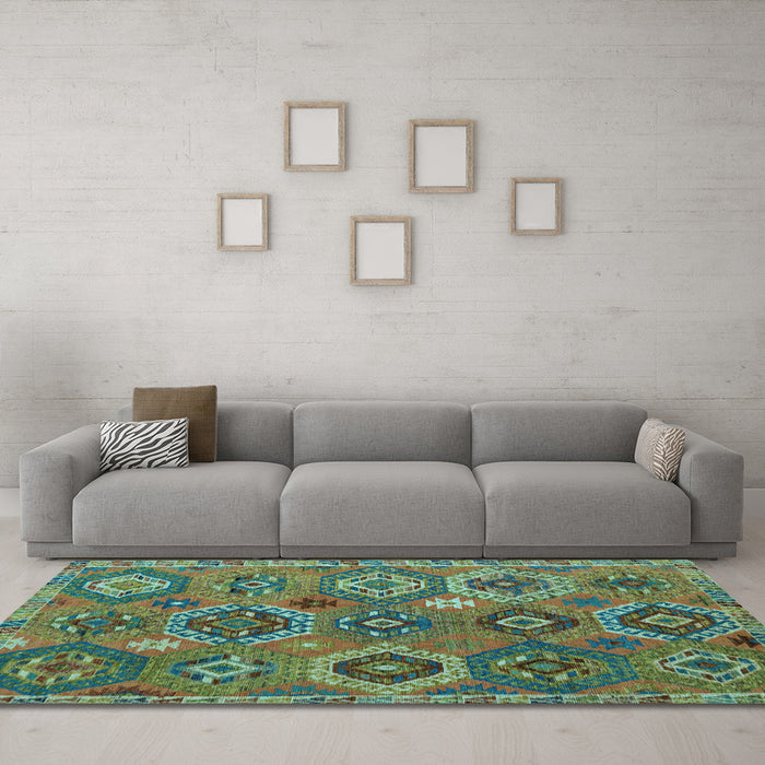 Machine Washable Southwestern Light Blue Country Rug in a Living Room, wshabs5233lblu