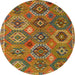 Round Machine Washable Abstract Cinnamon Brown Rug, wshabs5233