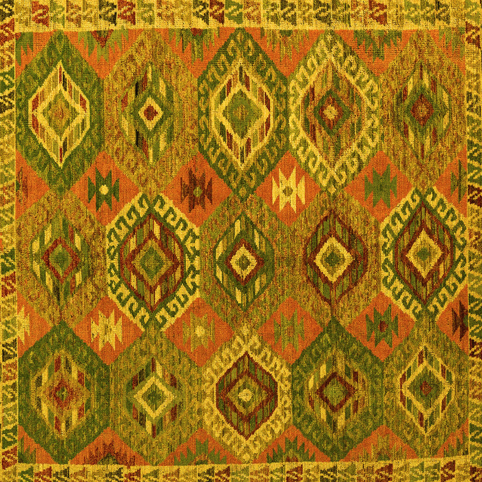 Square Machine Washable Southwestern Yellow Country Rug, wshabs5233yw