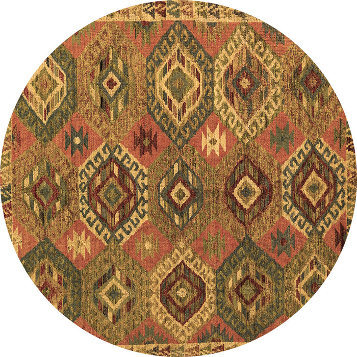 Round Machine Washable Southwestern Brown Country Rug, wshabs5233brn
