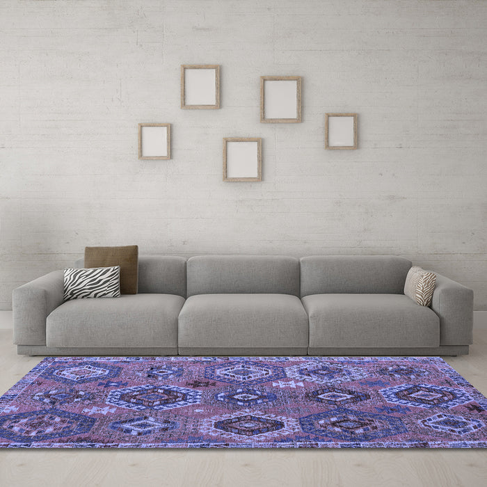Machine Washable Southwestern Blue Country Rug in a Living Room, wshabs5233blu