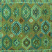 Square Machine Washable Southwestern Turquoise Country Area Rugs, wshabs5233turq