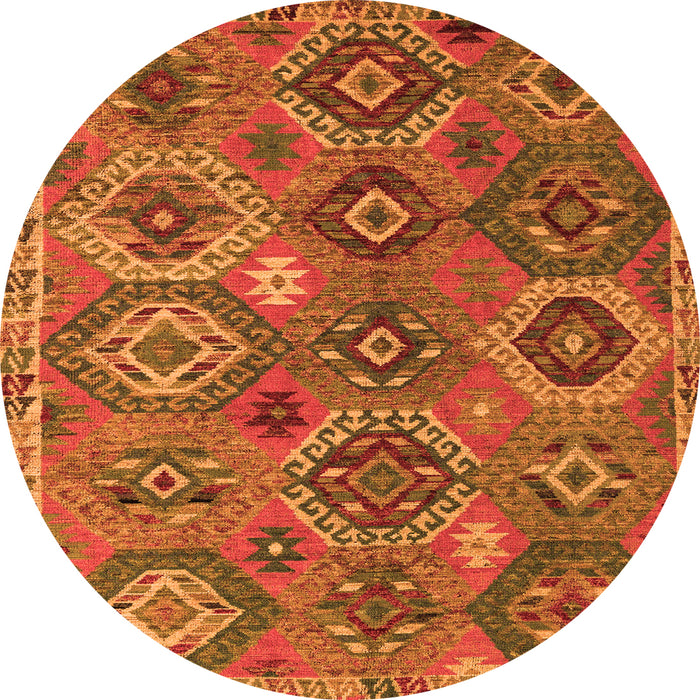 Round Southwestern Orange Country Rug, abs5233org