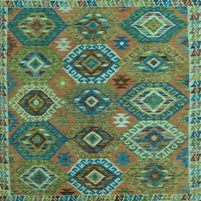 Square Machine Washable Southwestern Light Blue Country Rug, wshabs5233lblu