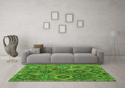 Machine Washable Southwestern Green Country Area Rugs in a Living Room,, wshabs5233grn
