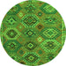 Round Machine Washable Southwestern Green Country Area Rugs, wshabs5233grn