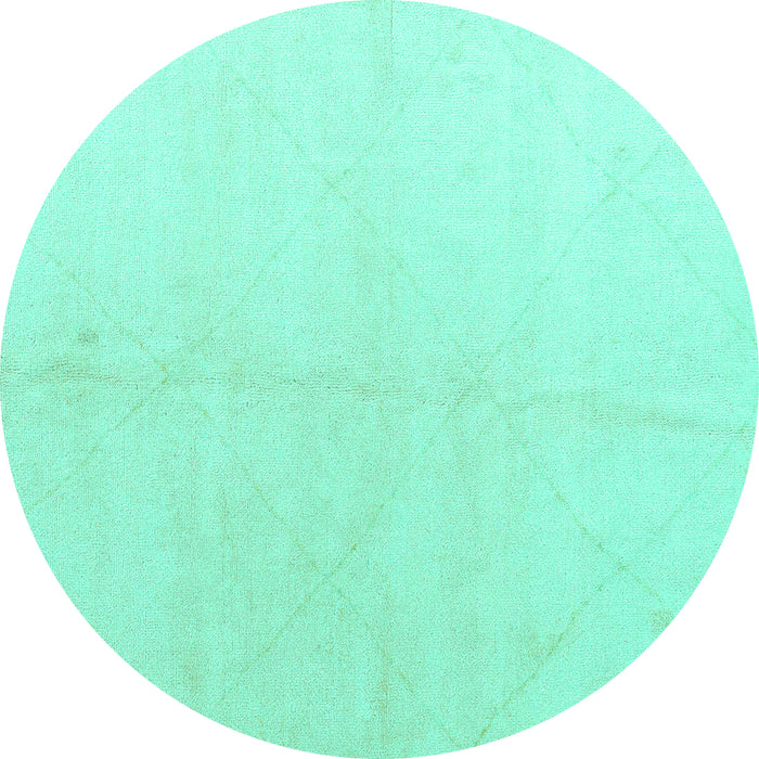 Round Machine Washable Solid Turquoise Modern Area Rugs, wshabs5234turq