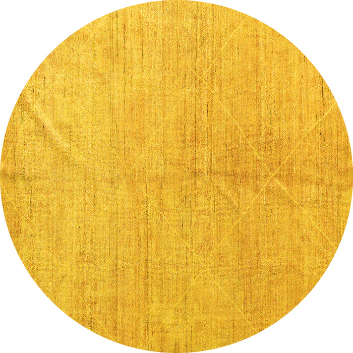 Round Machine Washable Abstract Yellow Modern Rug, wshabs5235yw