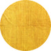 Round Machine Washable Abstract Yellow Modern Rug, wshabs5235yw