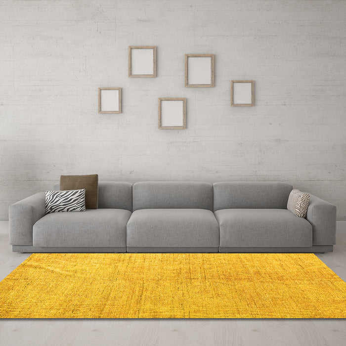 Machine Washable Abstract Yellow Modern Rug in a Living Room, wshabs5235yw