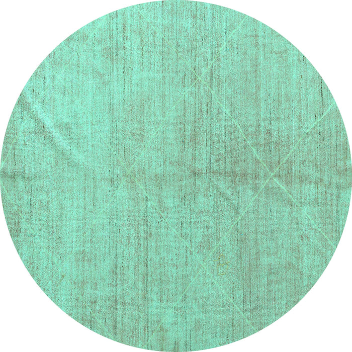 Round Machine Washable Abstract Turquoise Modern Area Rugs, wshabs5235turq
