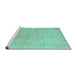 Sideview of Machine Washable Abstract Turquoise Modern Area Rugs, wshabs5235turq