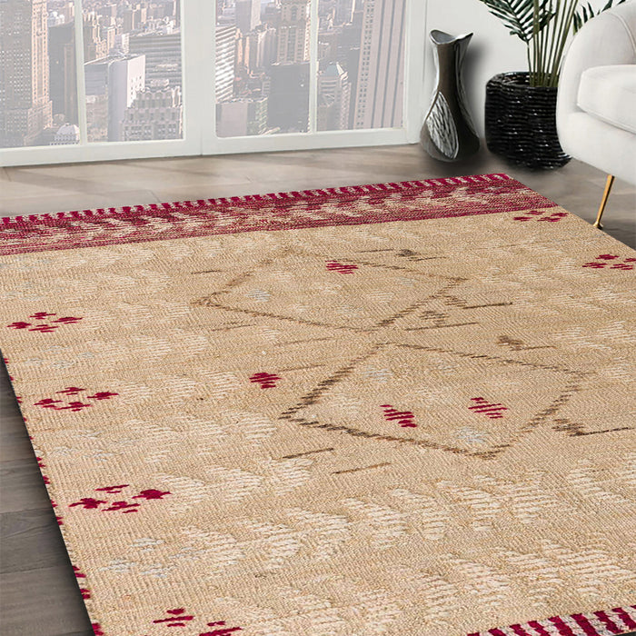 Machine Washable Abstract Yellow Rug in a Family Room, wshabs5236