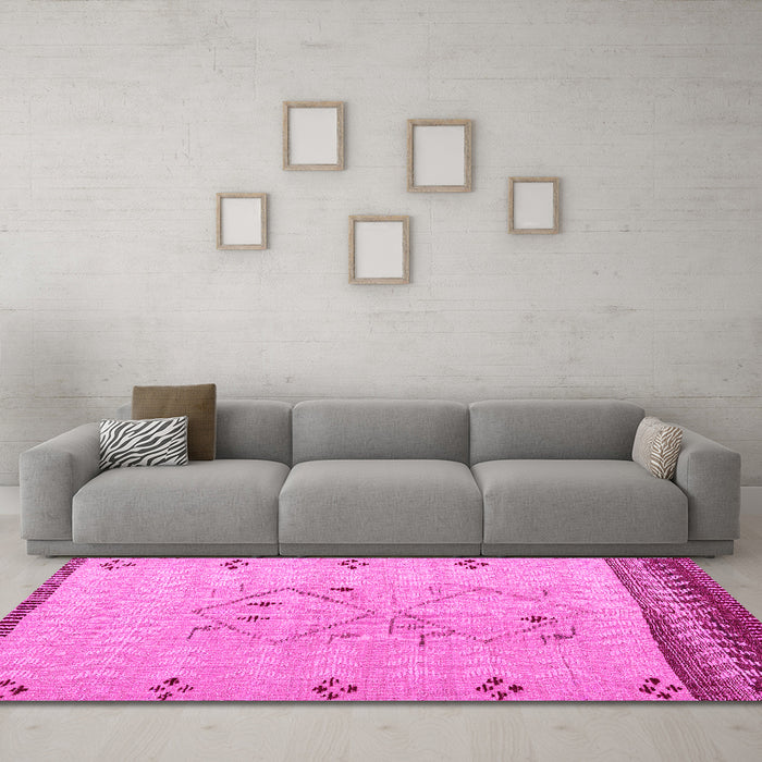 Machine Washable Solid Pink Modern Rug in a Living Room, wshabs5236pnk