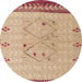 Round Abstract Yellow Solid Rug, abs5236