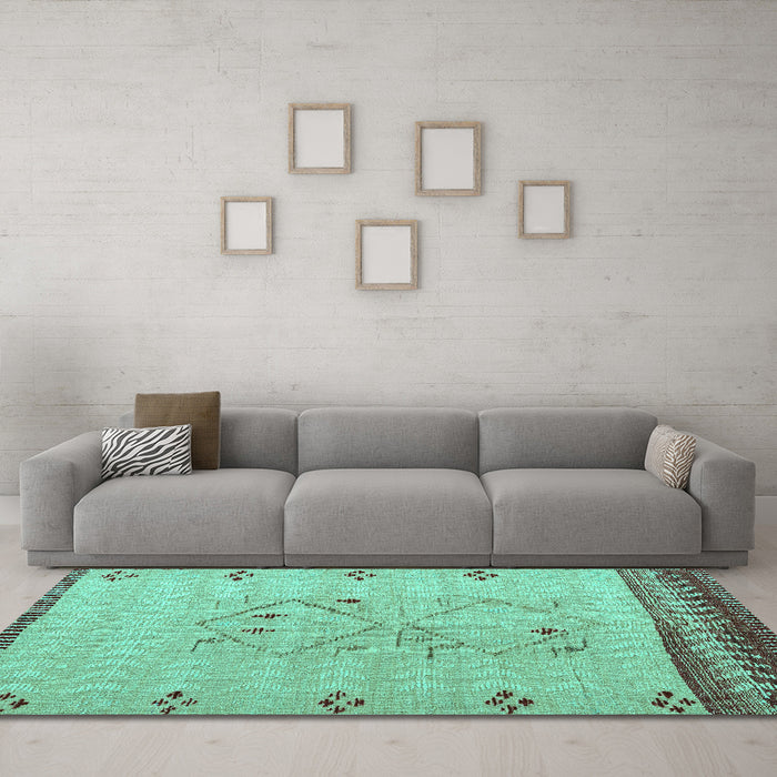 Machine Washable Solid Turquoise Modern Area Rugs in a Living Room,, wshabs5236turq
