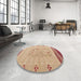 Round Machine Washable Abstract Yellow Rug in a Office, wshabs5236