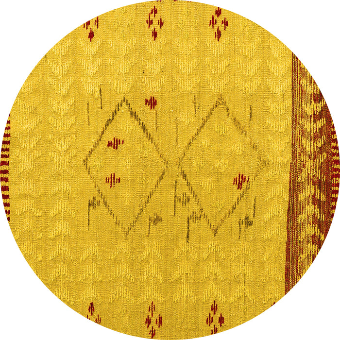 Round Machine Washable Solid Yellow Modern Rug, wshabs5236yw