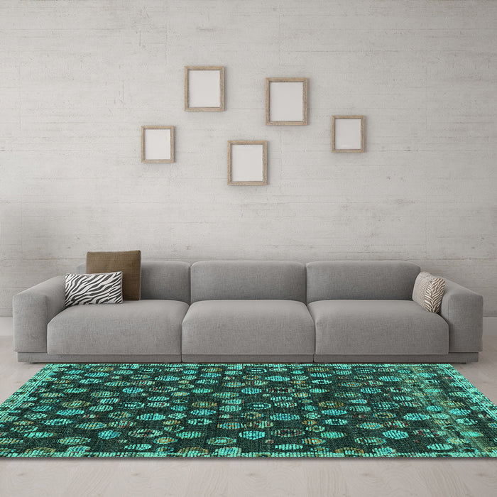 Machine Washable Abstract Turquoise Modern Area Rugs in a Living Room,, wshabs5237turq