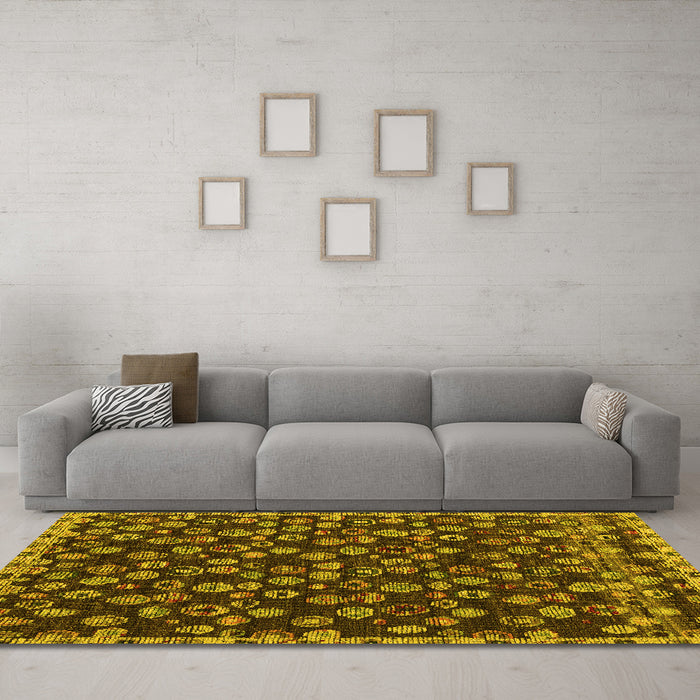 Machine Washable Abstract Yellow Modern Rug in a Living Room, wshabs5237yw