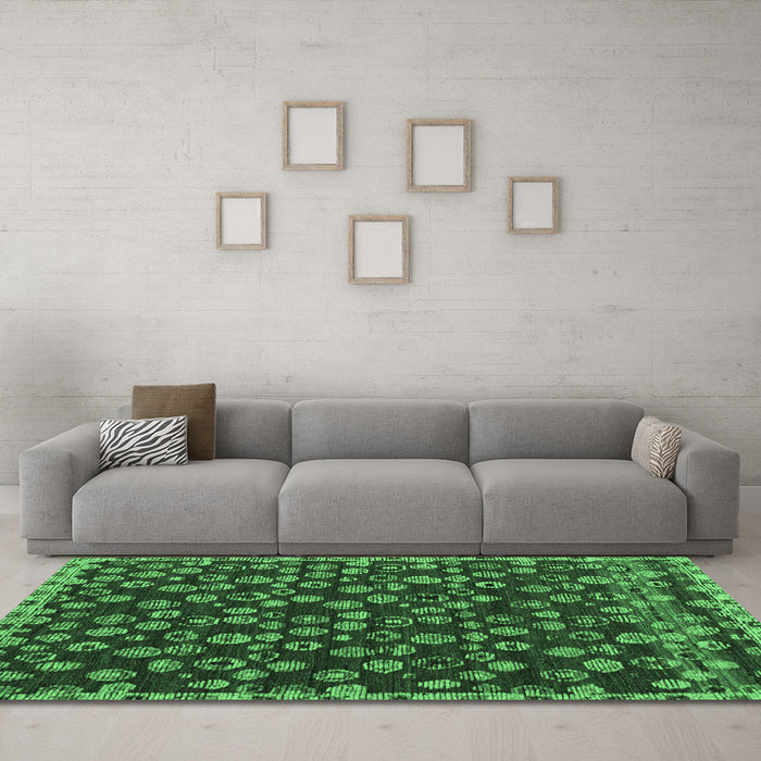 Machine Washable Abstract Emerald Green Modern Area Rugs in a Living Room,, wshabs5237emgrn