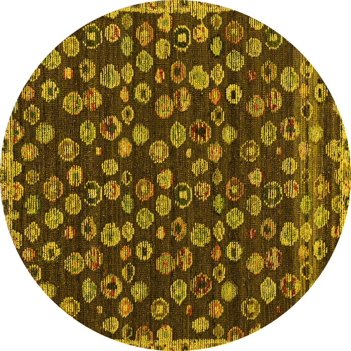 Round Machine Washable Abstract Yellow Modern Rug, wshabs5237yw