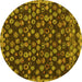 Round Machine Washable Abstract Yellow Modern Rug, wshabs5237yw