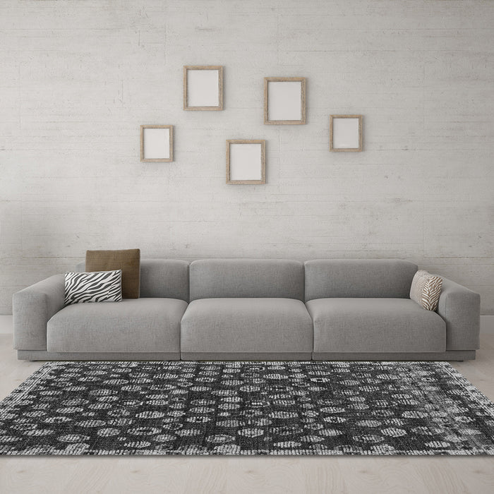 Machine Washable Abstract Gray Modern Rug in a Living Room,, wshabs5237gry