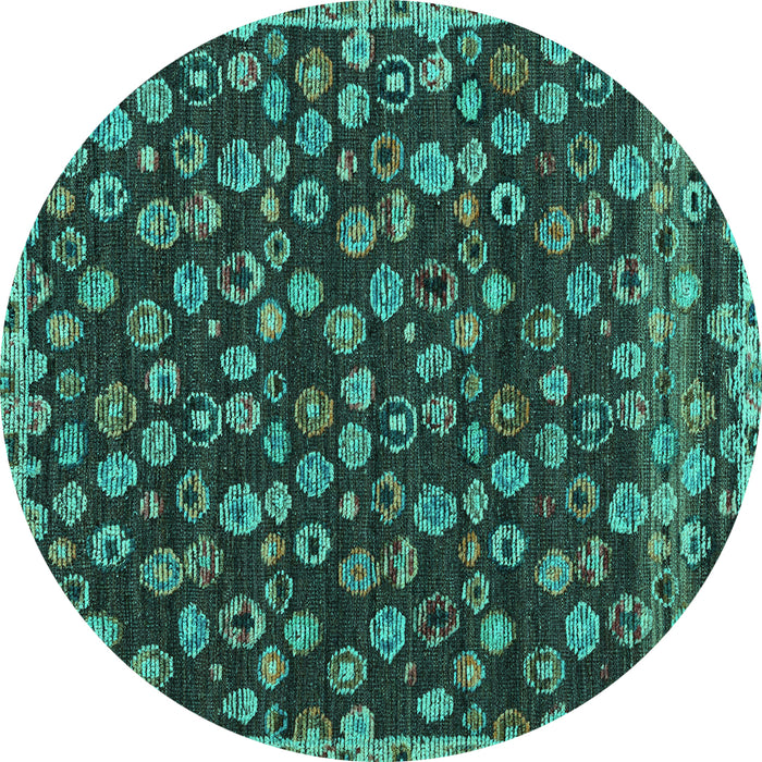 Round Machine Washable Abstract Turquoise Modern Area Rugs, wshabs5237turq