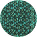 Round Machine Washable Abstract Turquoise Modern Area Rugs, wshabs5237turq