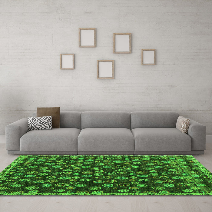 Machine Washable Abstract Green Modern Area Rugs in a Living Room,, wshabs5237grn