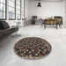 Round Machine Washable Abstract Bakers Brown Rug in a Office, wshabs5237