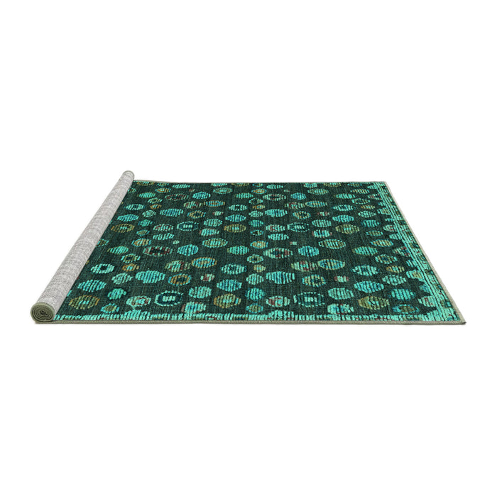 Sideview of Machine Washable Abstract Turquoise Modern Area Rugs, wshabs5237turq