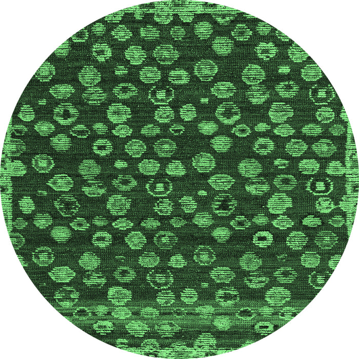 Round Machine Washable Abstract Emerald Green Modern Area Rugs, wshabs5237emgrn