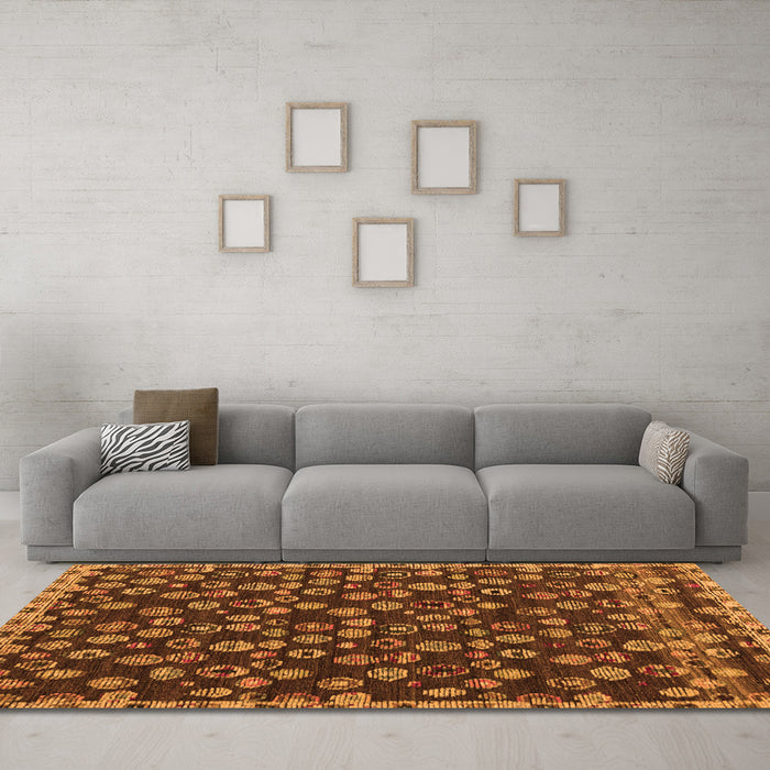 Machine Washable Abstract Orange Modern Area Rugs in a Living Room, wshabs5237org
