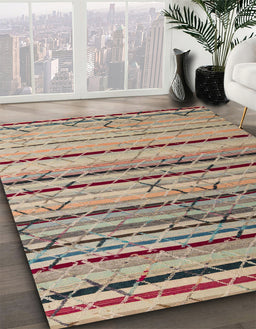 Abstract Light French Beige Brown Modern Rug in Family Room, abs5238