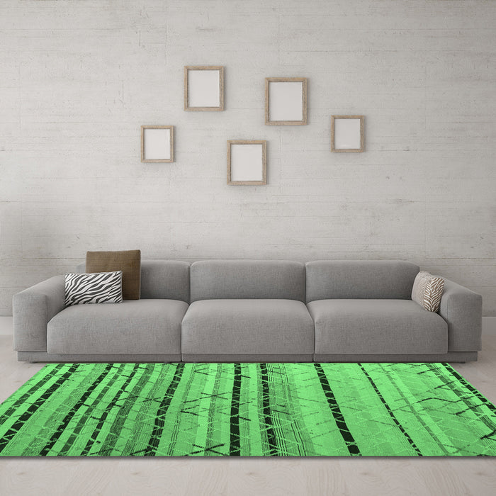 Machine Washable Abstract Emerald Green Modern Area Rugs in a Living Room,, wshabs5238emgrn