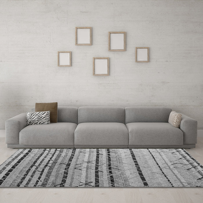 Machine Washable Abstract Gray Modern Rug in a Living Room,, wshabs5238gry