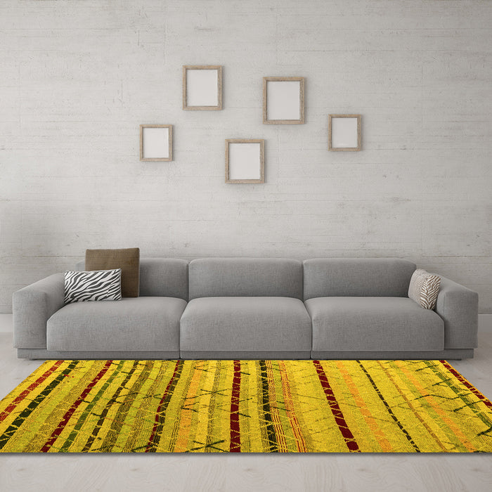 Machine Washable Abstract Yellow Modern Rug in a Living Room, wshabs5238yw