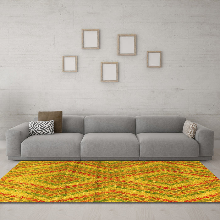 Machine Washable Abstract Yellow Modern Rug in a Living Room, wshabs5239yw