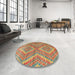 Round Machine Washable Abstract Red Rug in a Office, wshabs5239