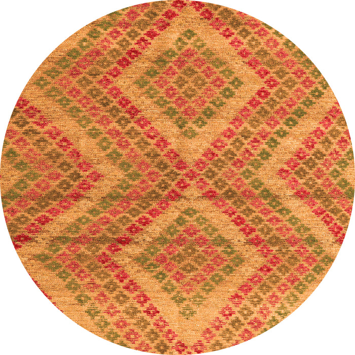 Round Machine Washable Abstract Orange Modern Area Rugs, wshabs5239org