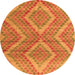 Round Machine Washable Abstract Orange Modern Area Rugs, wshabs5239org