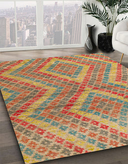 Abstract Red Modern Rug in Family Room, abs5239