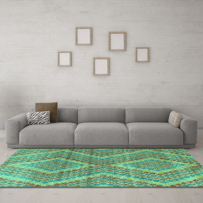Machine Washable Abstract Turquoise Modern Area Rugs in a Living Room,, wshabs5239turq