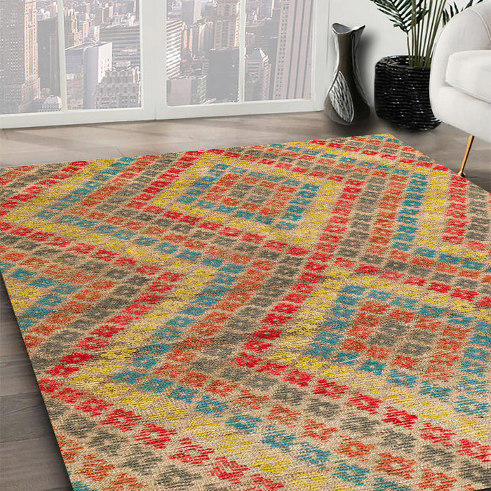 Abstract Red Modern Rug in Family Room, abs5239
