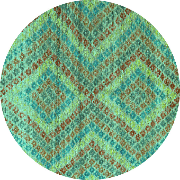Round Machine Washable Abstract Turquoise Modern Area Rugs, wshabs5239turq