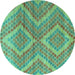 Round Machine Washable Abstract Turquoise Modern Area Rugs, wshabs5239turq